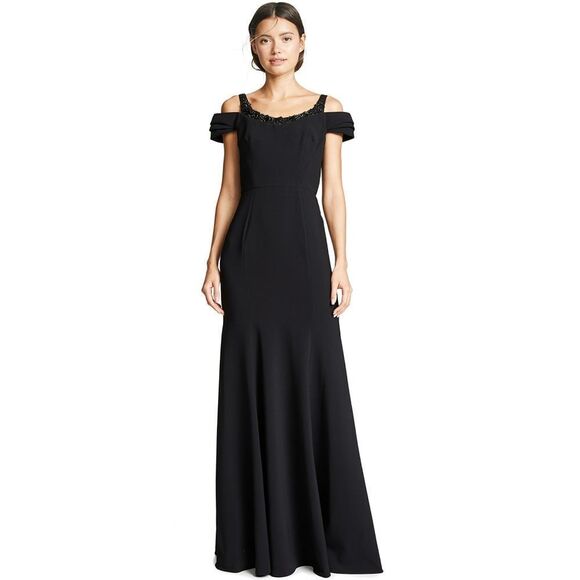 New! MARCHESA NOTTE Women's Beaded Neckline Cold-Shoulder Black Gown Dress 14 - Picture 10 of 13